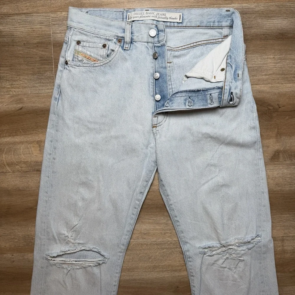 Vintage Diesel Keetar Jeans Men 30x32 Blue Straight Leg Light Wash Distress Y2K
